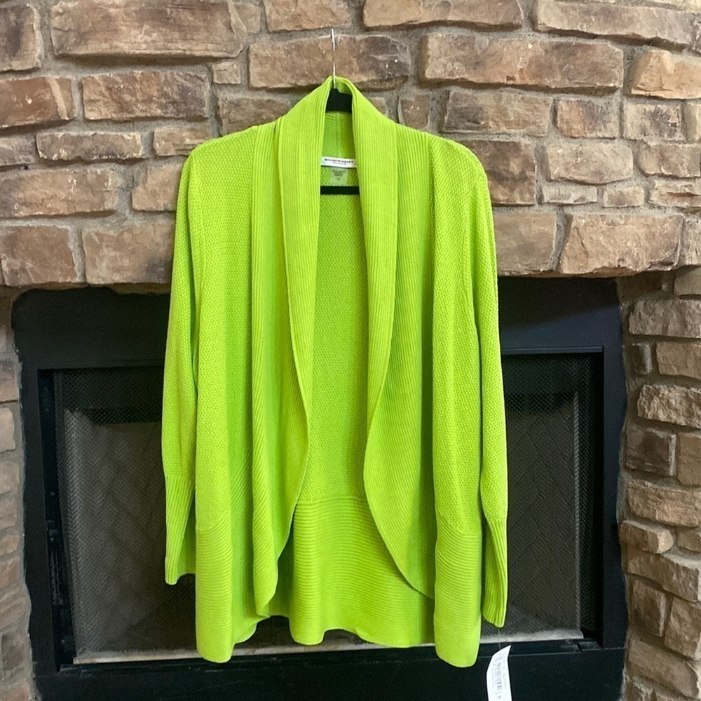 NWT Allison Daley green sweater cardigan. Cascading front. Size 1X